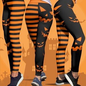 Vastitch Halloween Leggings - Black and Orange, small